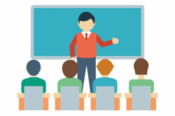 A Teacher Teaching on Board Front View Graphics and Illustrations