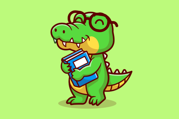 Cute Crocodile Holding Book School Graphics & Illustrations Review