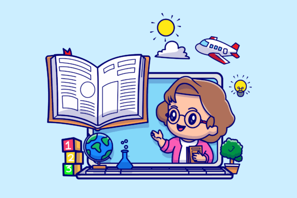 Cute Woman Teacher Online Education Graphics and Illustrations Review