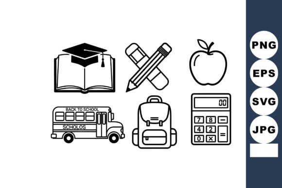 School Education Icons with Book, Pencil Graphics & Illustrations
