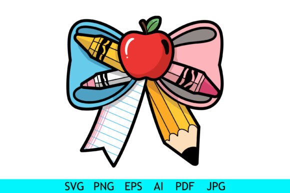 School Supplies Apple Ribbon Bow Graphics for Crafts