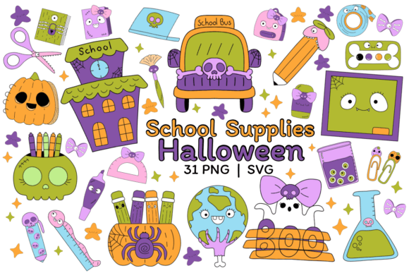 School Supplies Halloween Clipart for Graphics and Illustrations