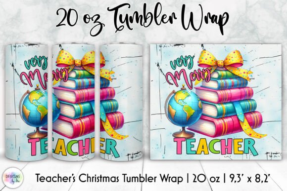 Very Merry Teacher Christmas Tumbler PNG Graphics for Tumbler Wraps